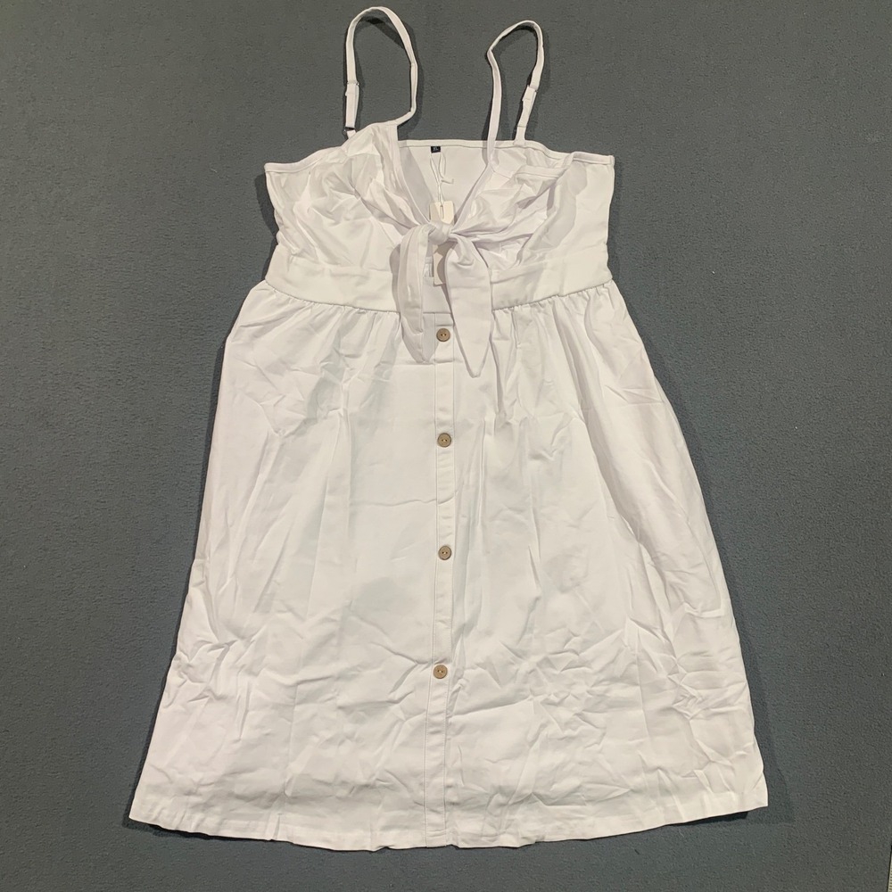 Womens XL Babydoll Summer Sundress White Cotton Stretch‎ Tie Front Button Down